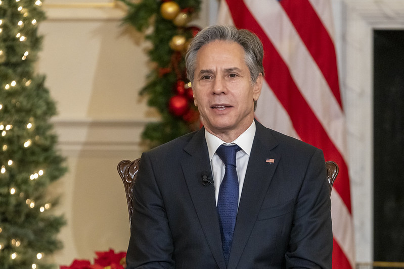 美國國務卿布林肯（ Antony Blinken）呼籲中國及香港當局釋放《立場新聞》高層。（翻攝Antony Blinken推特）