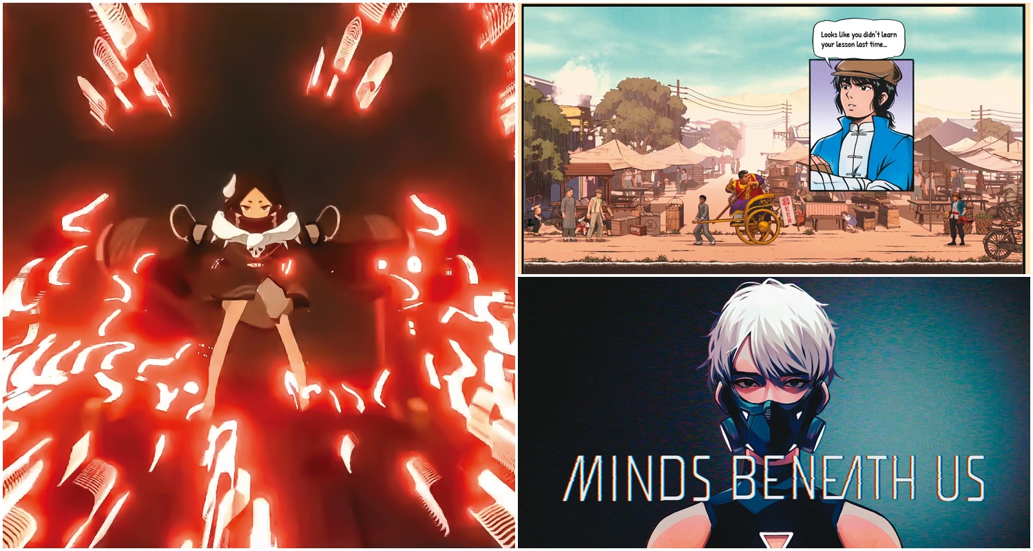 台灣PC單機市場小，《廖添丁—稀代兇賊の最期》（右上）、《炎姬》（左圖）選擇透過國際發行商行銷海外；《沉沒意志》（右下圖）則規劃自主發行，期盼用Steam推薦機制吸引歐美玩家。（從左至右下，翻攝自炎姬臉書、創遊遊戲提供、翻攝自Steam）