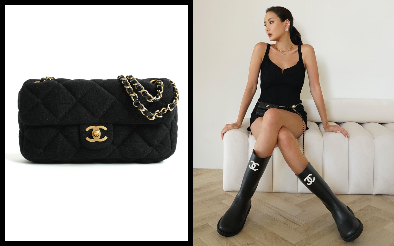 Breeze Vintage專區推出Chanel黑佳績布金鏈25肩背包，NT$88,800。（微風精品提供、翻攝自孫芸芸IG）