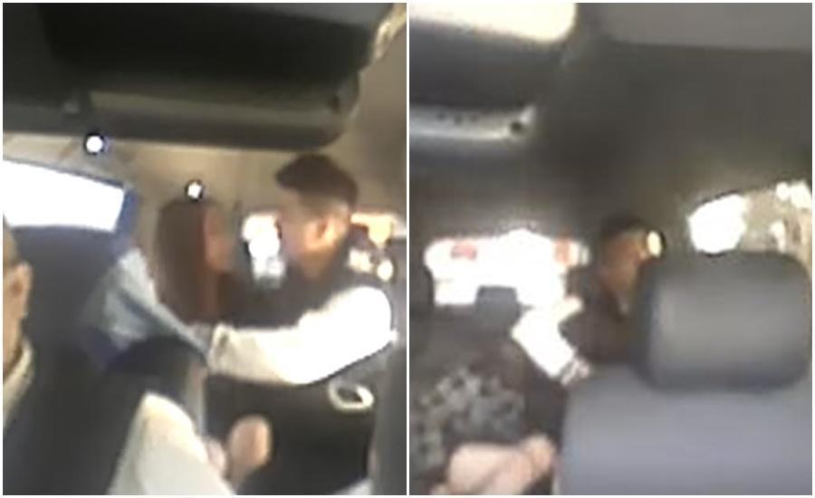 男友協喝醉女友搭小黃,女子不斷瘋酒瘋、鬼吼鬼叫,男友則耐心安撫、摟住女子秀秀。(翻攝臉書《爆廢公社二館》)