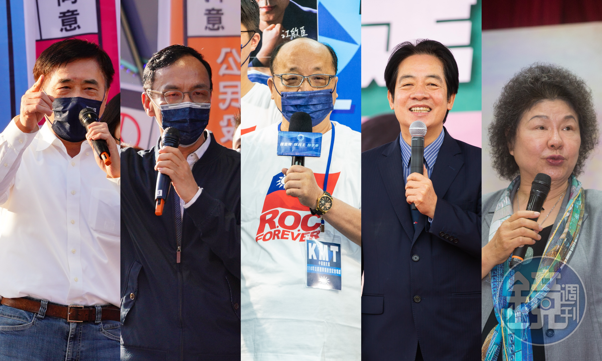 2010年五都市長選舉,分別由郝龍斌(左起)、朱立倫、胡志強、賴清德和陳菊當選。(本刊資料照)