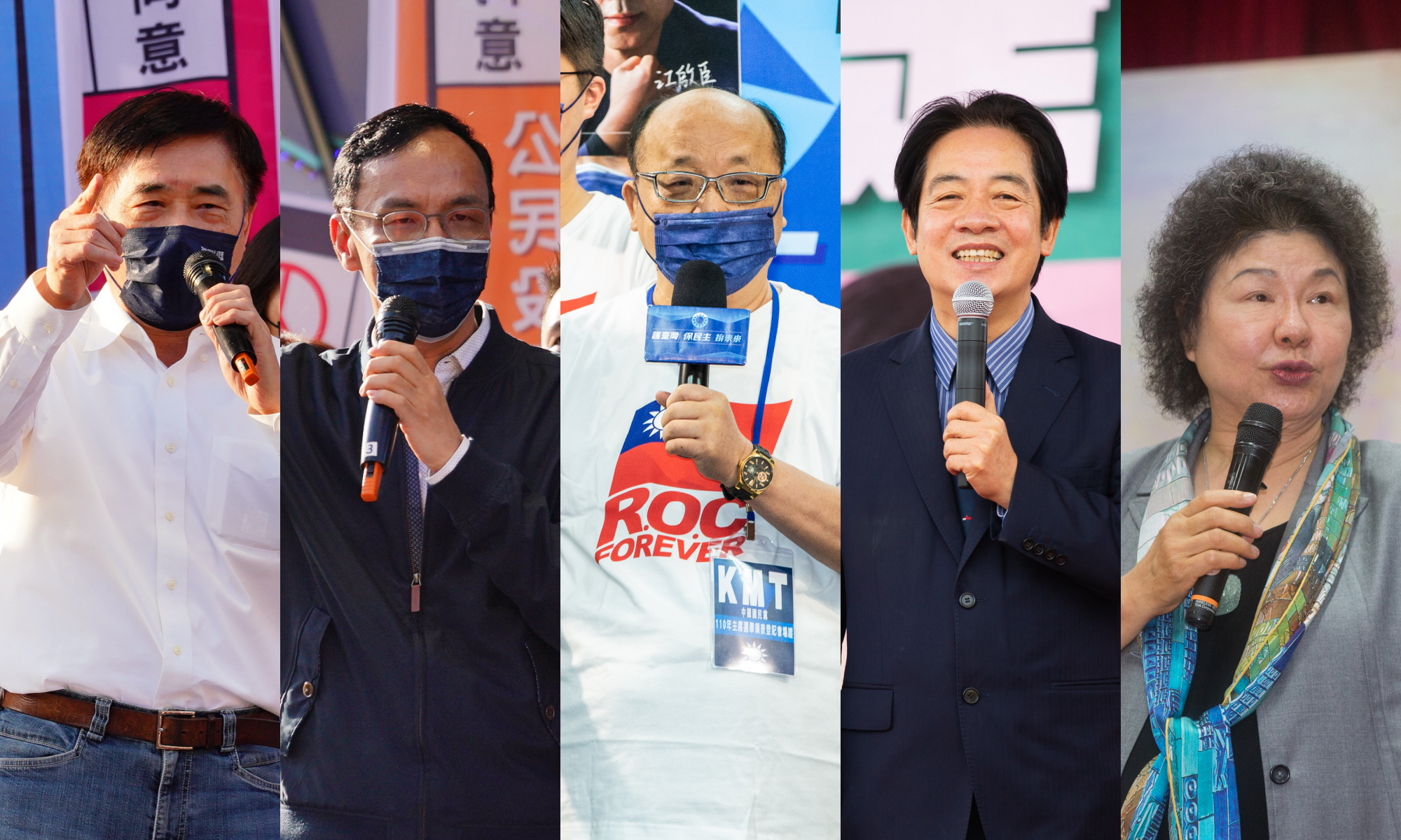 2010年五都市長選舉,分別由郝龍斌(左起)、朱立倫、胡志強、賴清德和陳菊當選。(本刊資料照)