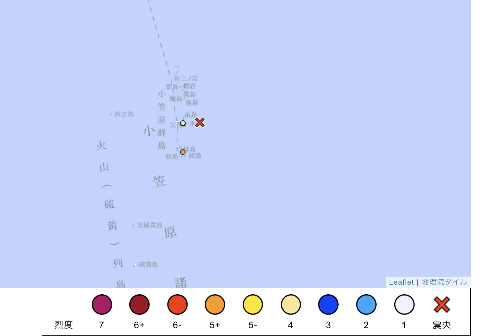 日本小笠原群島在今當地時間清晨6時9分發生規模6.3地震。（翻攝自日本氣象廳）