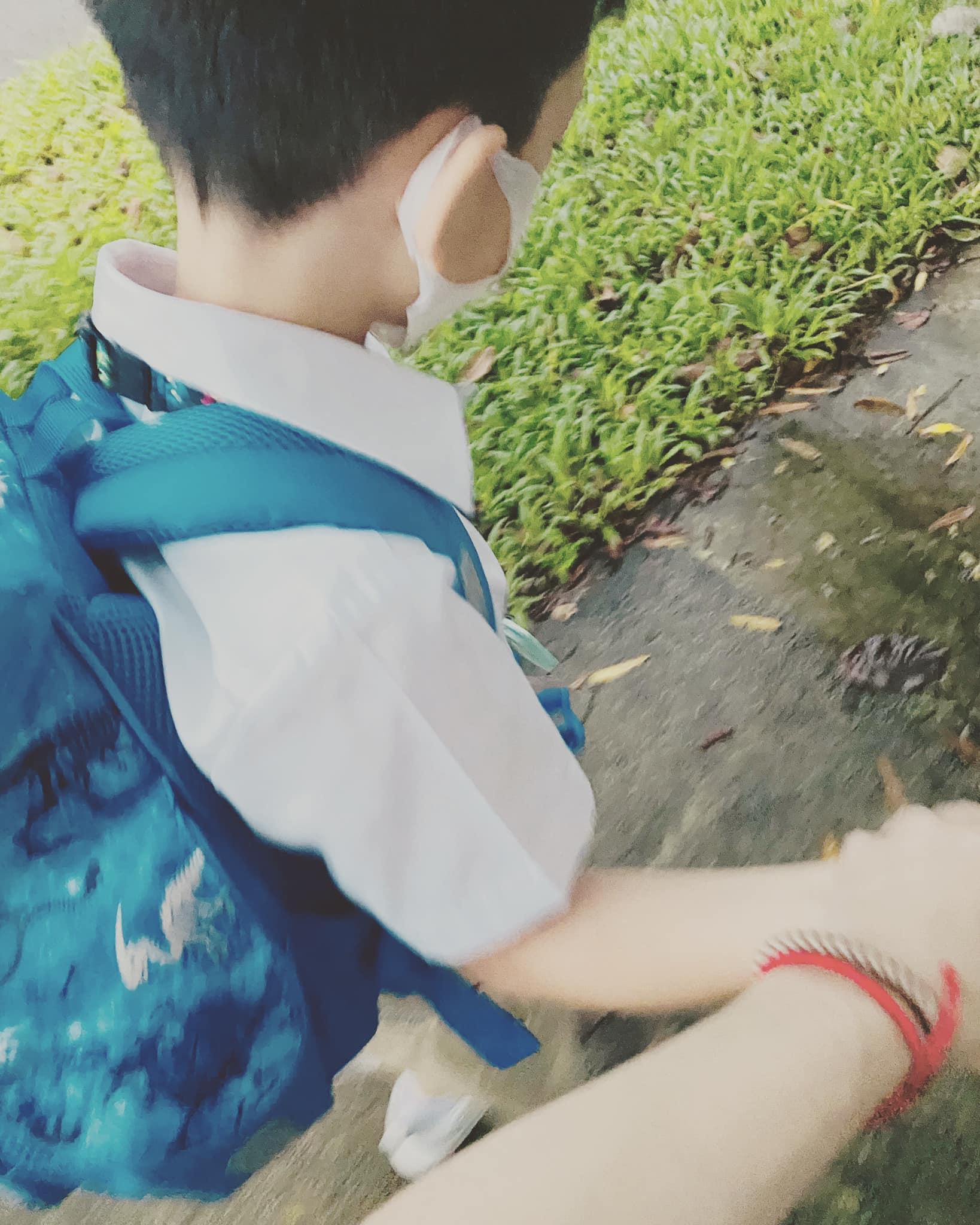 徐若瑄曬出牽著兒子Dalton上學的照片。（翻攝徐若瑄臉書）