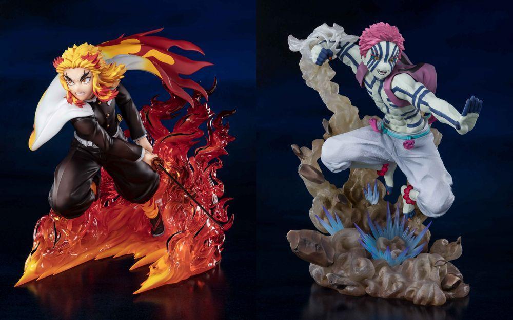「Figuarts ZERO」系列「煉獄杏壽郎 炎柱」與「猗窩座 上弦之參」試作品首度在台亮相。(台灣萬代南夢宮提供)