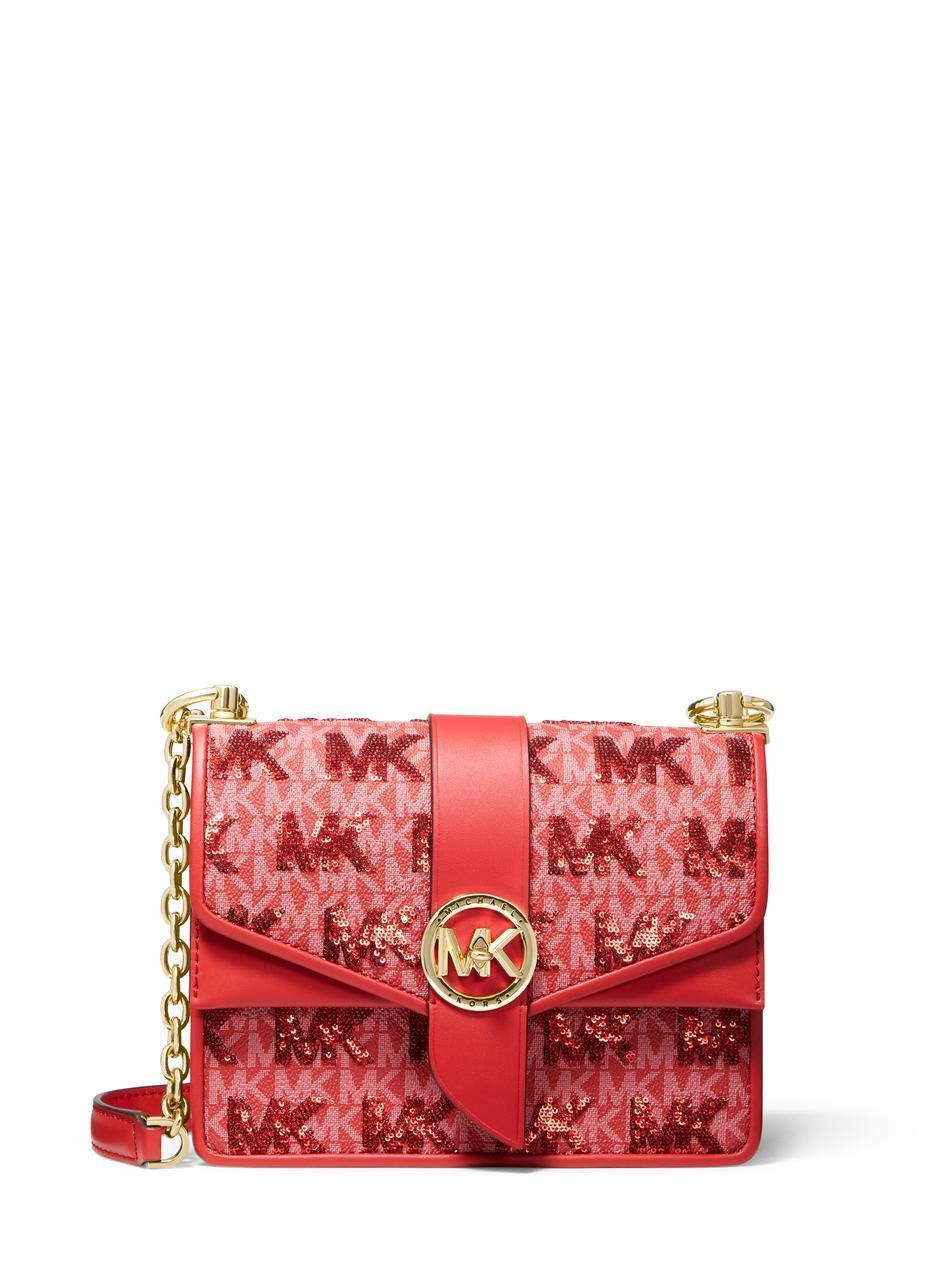 Greenwich 紅色印花鍊帶包。NT$18,700（MICHAEL KORS提供）