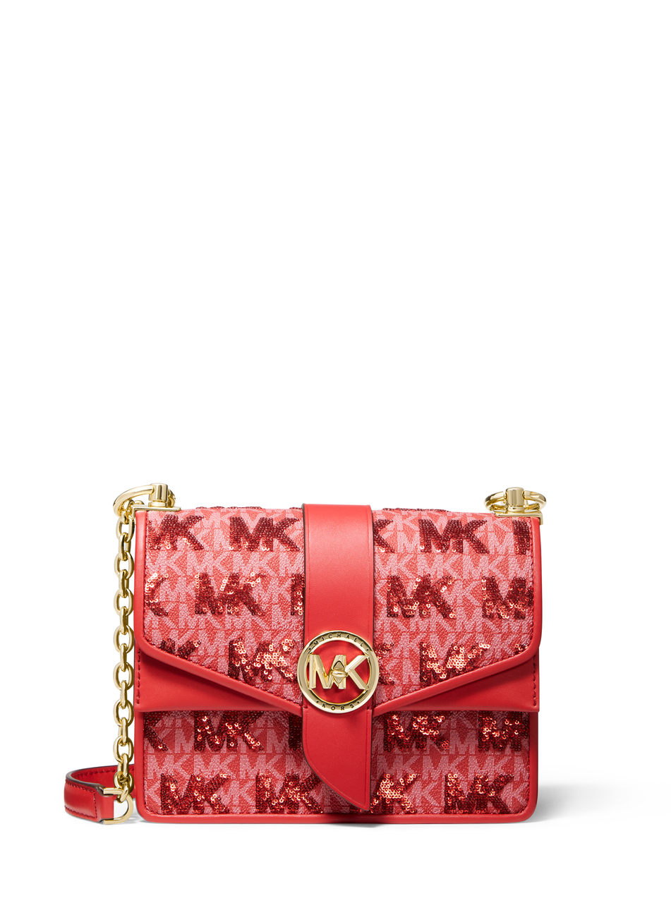Greenwich 紅色印花鍊帶包。NT$18,700（MICHAEL KORS提供）