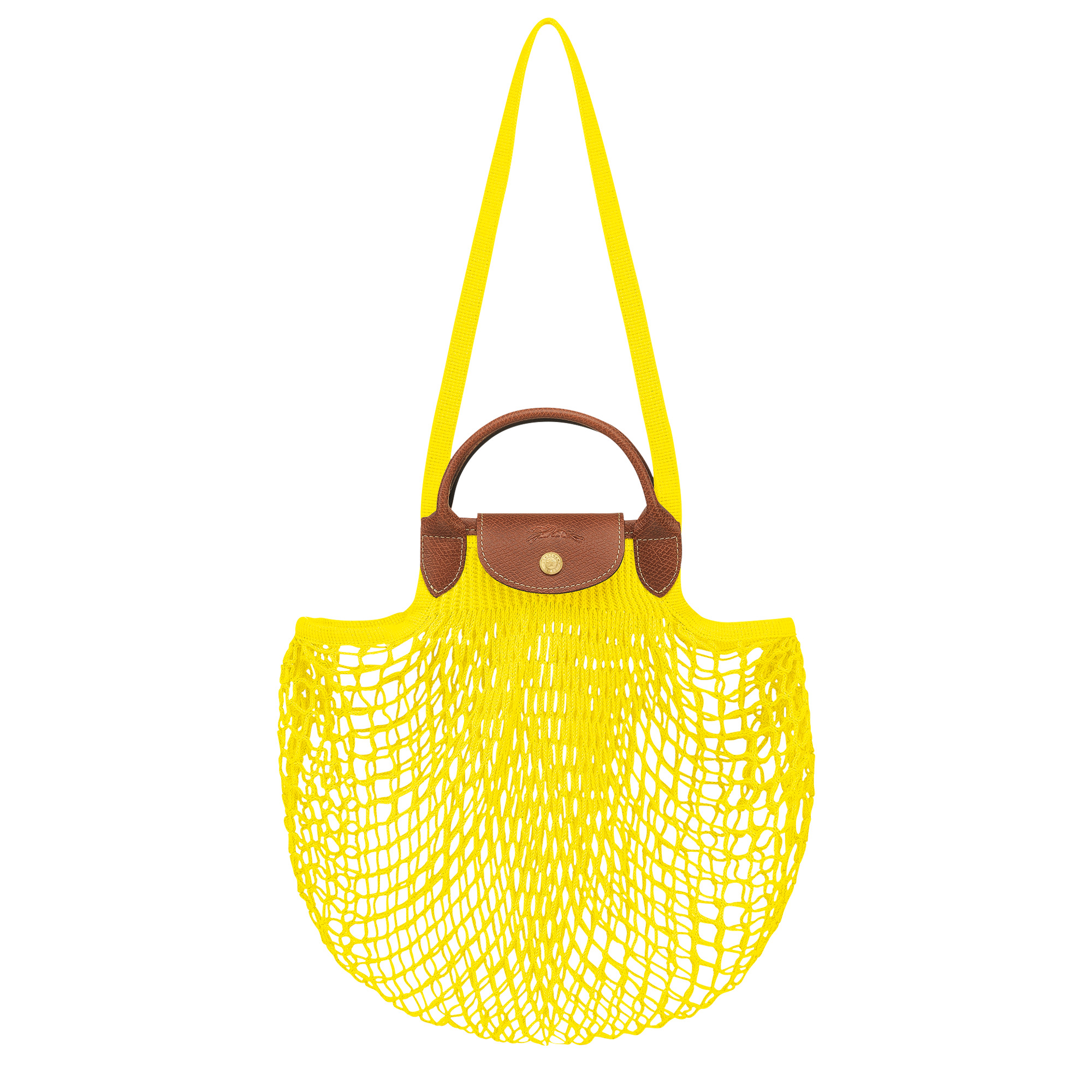 Liliy Collins同款的Le Pliage Filet系列檸檬黃手提包。NT$3,800(LONGCHAMP提供)