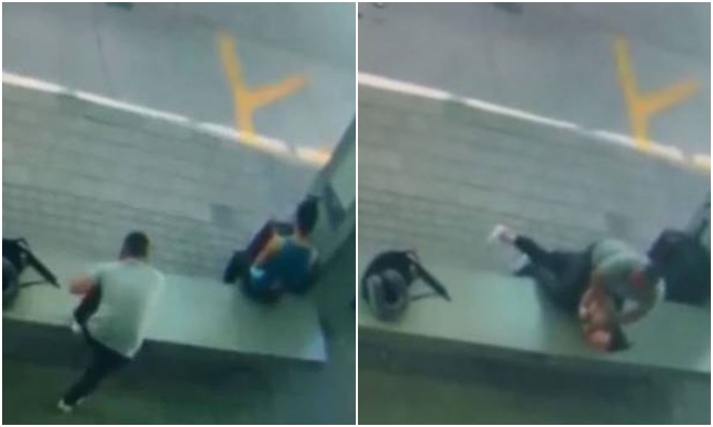 美國一名女子等公車時，突然遭陌生男子用鞋帶勒脖襲擊。（翻攝推特）