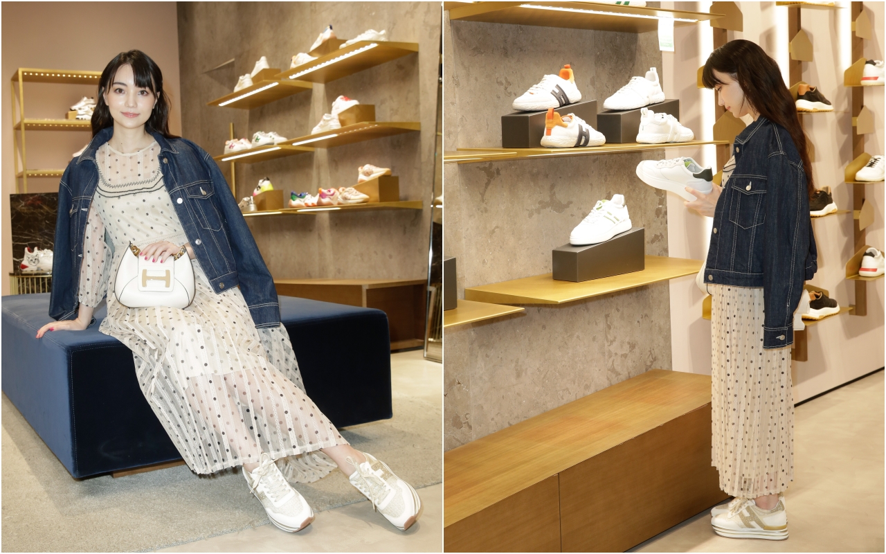 黑嘉嘉透露腳上的MIDI H222鞋款，因為鞋底高達5公分，讓她瞬間成為165公分的人，覺得很滿意。Midi H222燕麥白磨面山羊皮女士休閒鞋NT$19,300