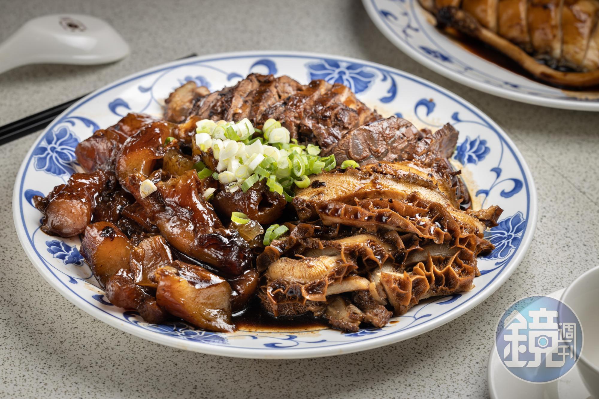 「滷牛三寶」非常入味，鹹香下酒。（15,000元桌菜菜色）