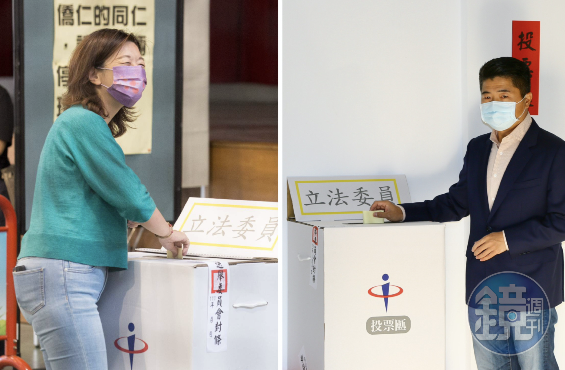 台中市第二選區立委補選今(9)登場,候選人顏寬恒(右)、林靜儀一早就前往投票所。