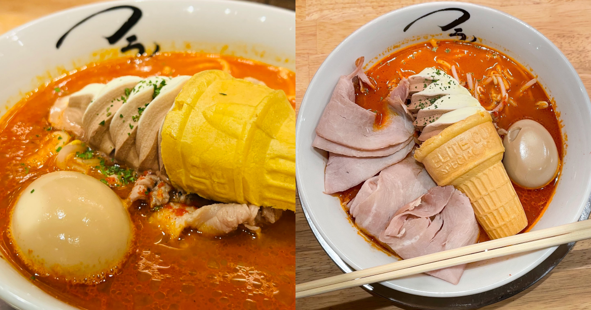 日本大阪一間拉麵店推出期間限定商品，結合了霜淇淋與辣味增拉麵，大受歡迎。（翻攝自推特）