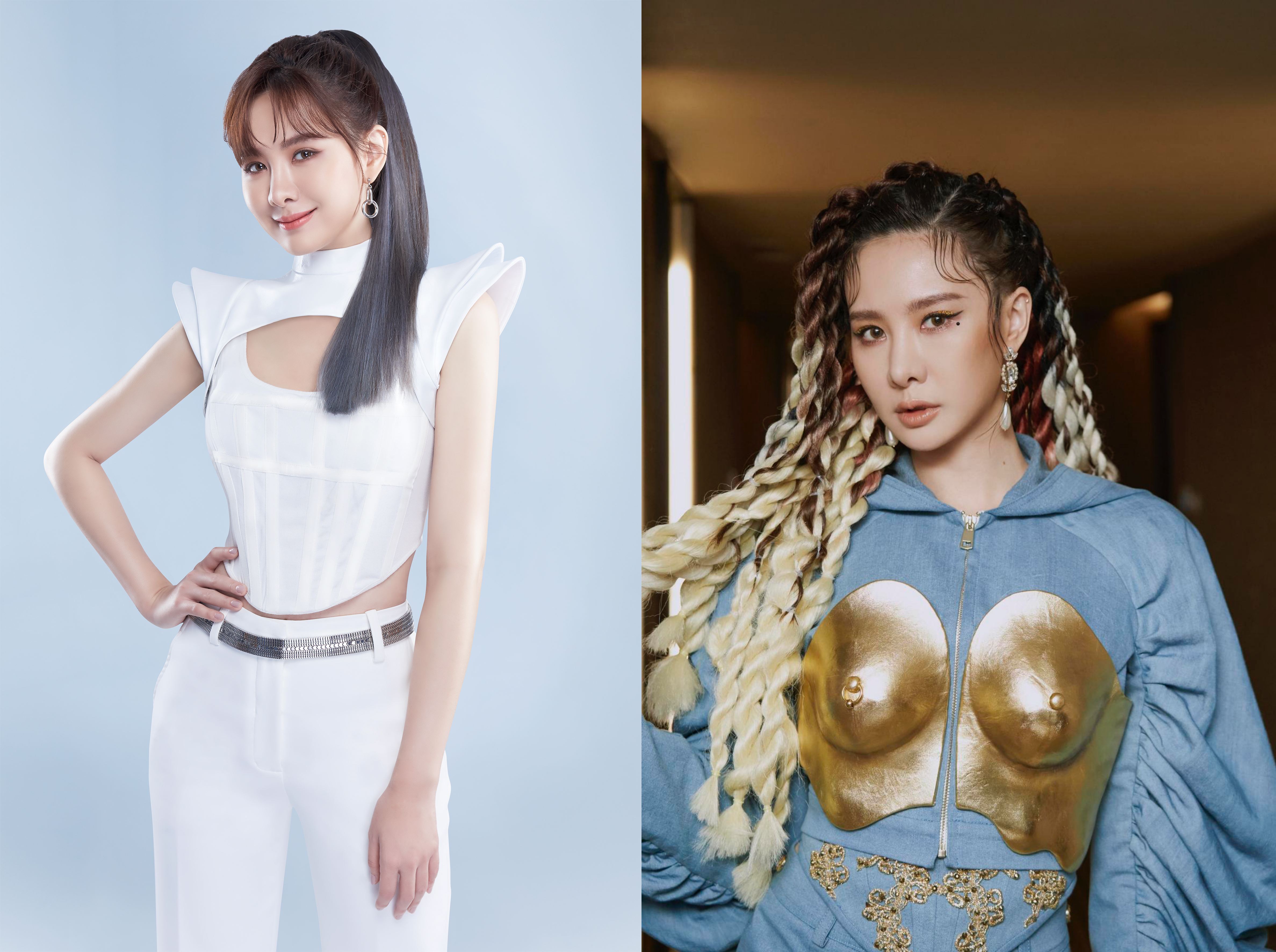 百變安心亞從黃金奶造型到清新「純愛女戰士」的造型，她都能駕馭。（左圖翻攝自凱洛廣告，右圖百鴻揚提供）