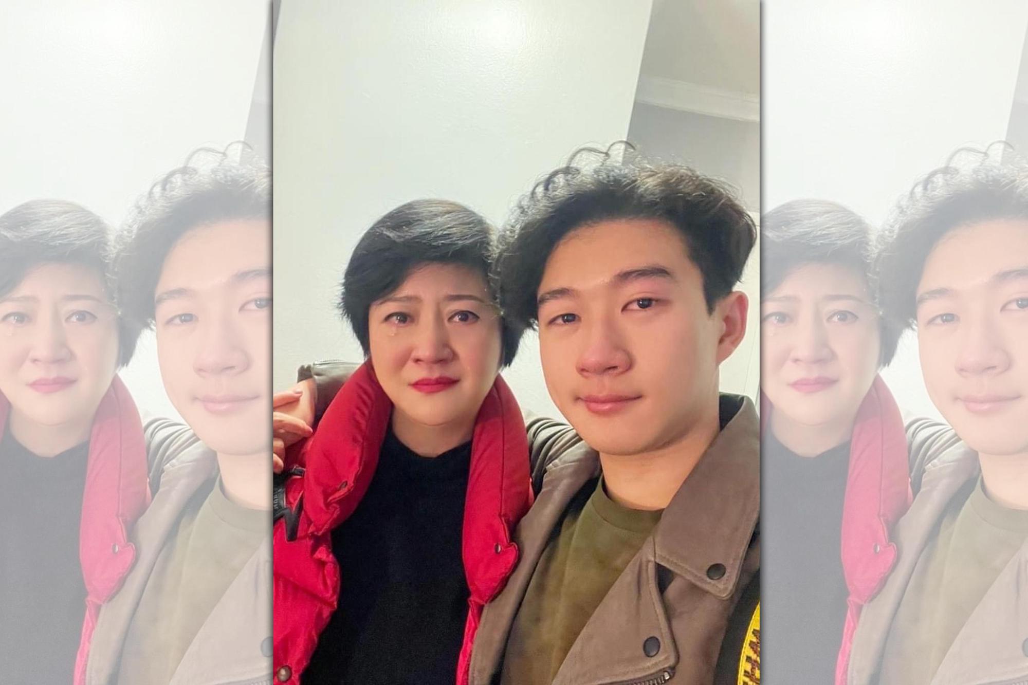 崔佩儀送寶貝兒子貝克宇赴美讀書，機場分離時，母子倆都哭了。（翻攝自崔佩儀臉書）