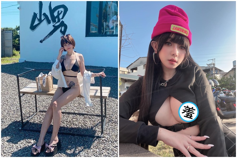 JKF女郎張嘻嘻因一組大尺度自拍照引起網友討論。（翻攝自張嘻嘻IG、臉書）