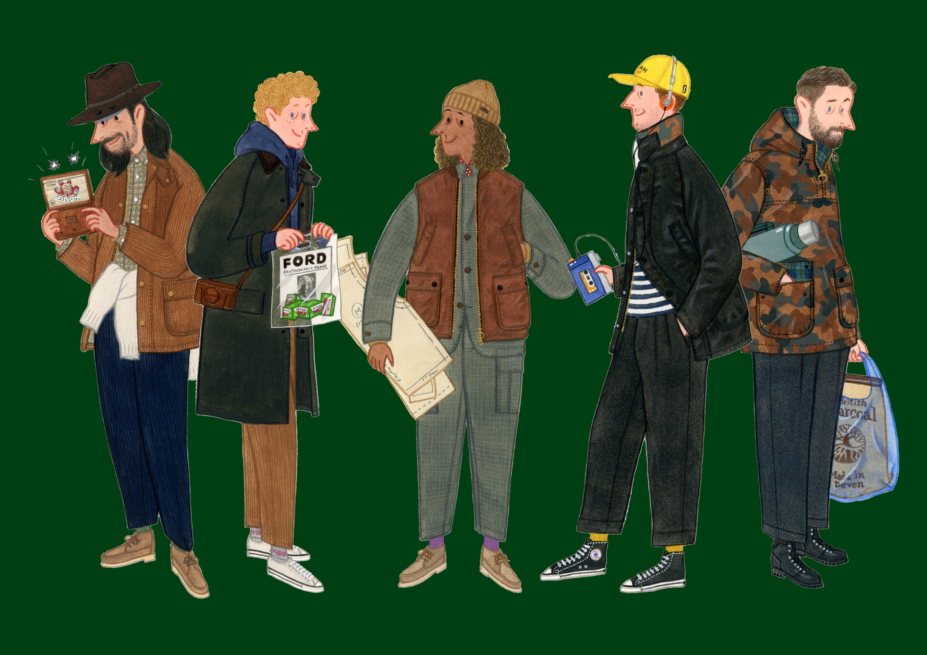 Barbour White Label找來插畫家Mr.Slowboy，以這一季的服裝，搭出5款型男造型，最棒的是這些衣服都買得到！（Barbour 提供）