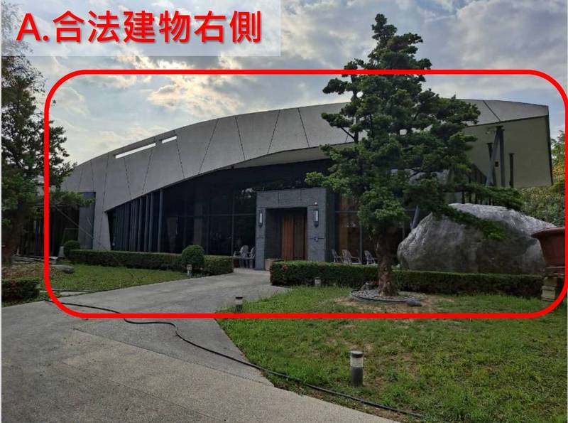 顏寬恒家族南屯招待所自行開拆月餘只拆50%，建物右側等處還未拆。（台中市都發局提供）