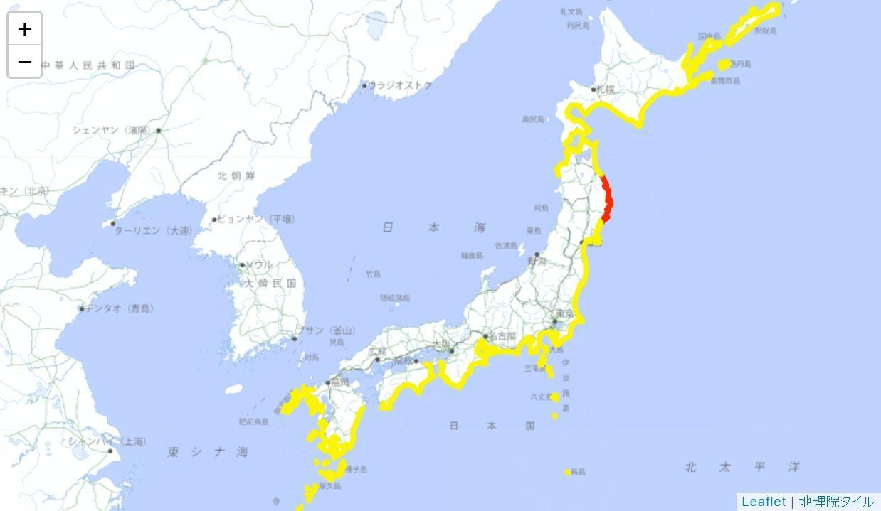 根據日本氣象廳最新資料顯示，目前只剩下剩岩手縣持續維持紅色警報。（翻攝自日本氣象廳）