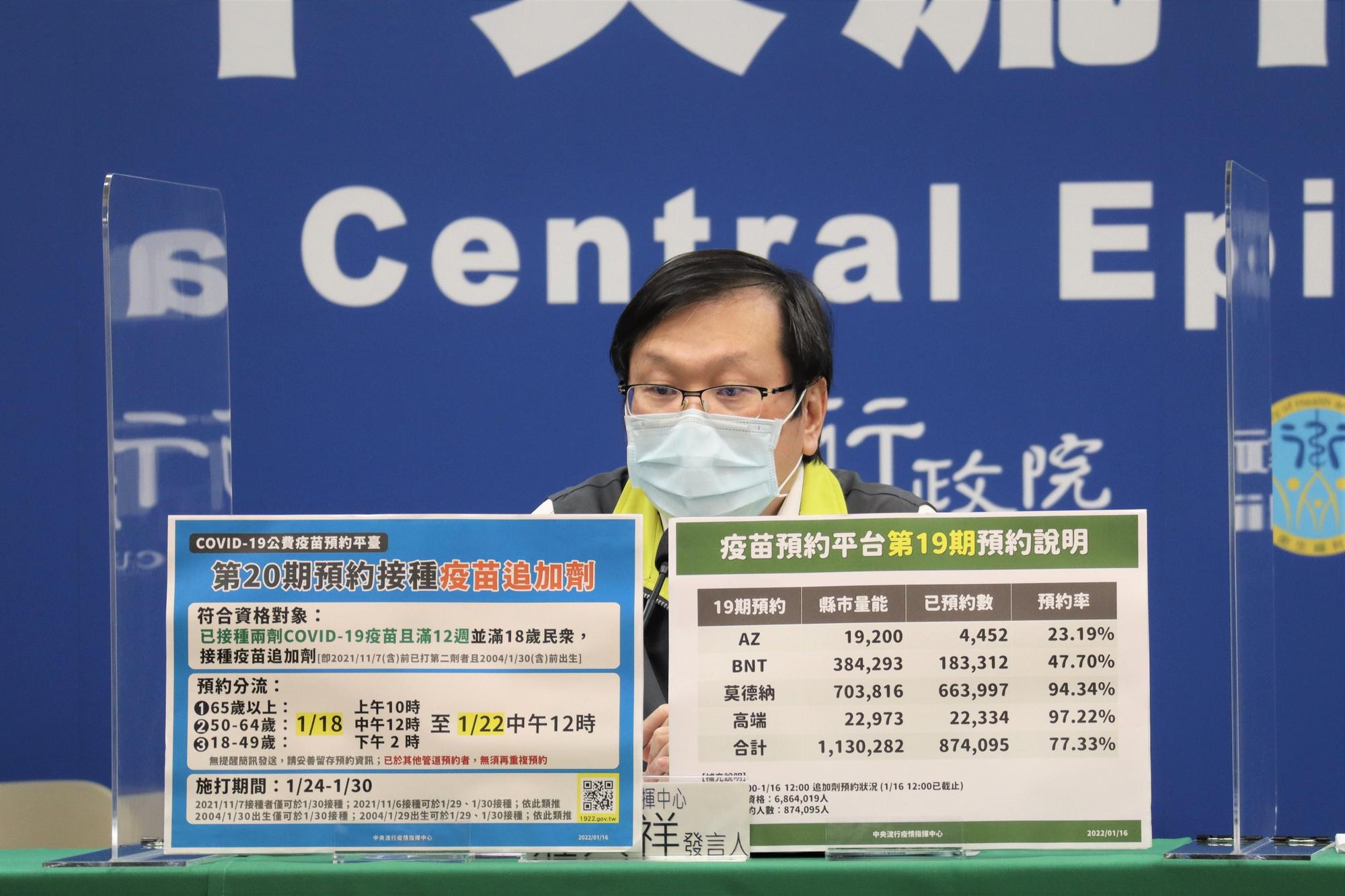 1922平台第20期開放預約對象與施打時間公布。(指揮中心提供)