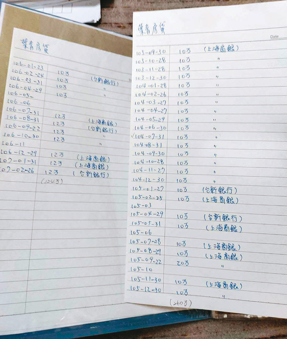 葉青的呂姓粉絲記錄自己替葉青支付的房貸明細。(讀者提供)