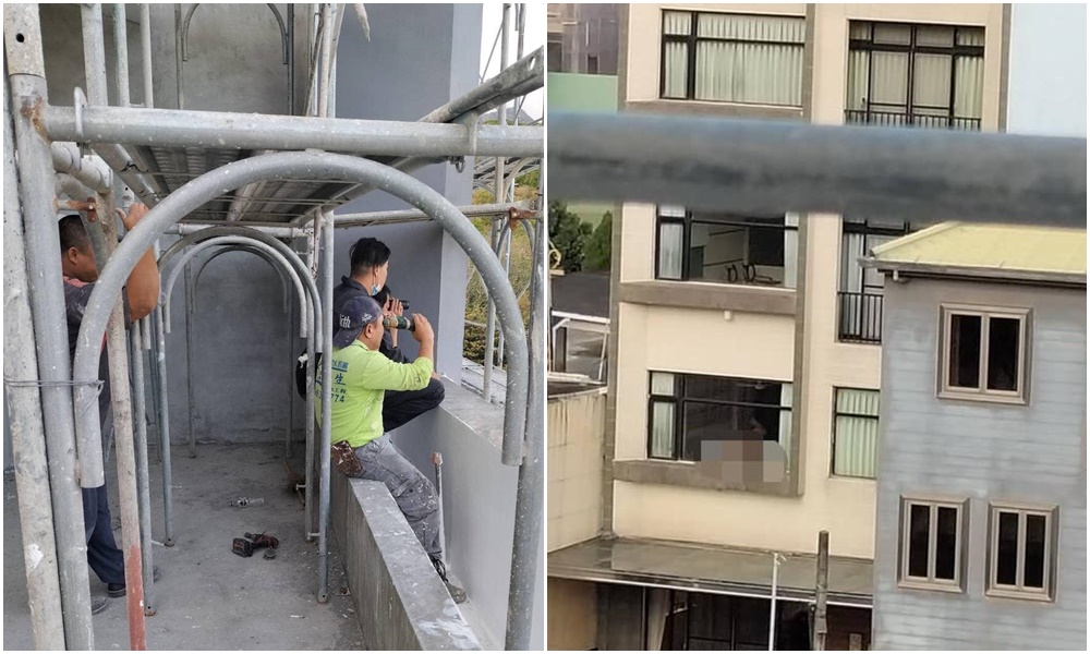 原來是有對一隊男女忘情「交纏」,還忘記拉窗簾,全被工人看光光。(翻攝臉書「爆廢公社公開版」)