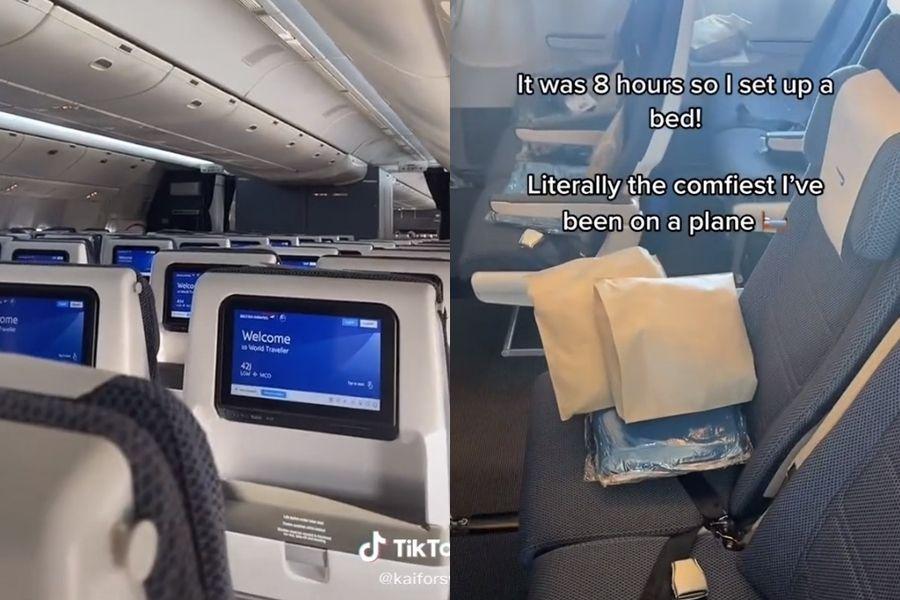 男大生意外「包機」,待遇令網友羨慕。(圖 kaiforsyth/TikTok)