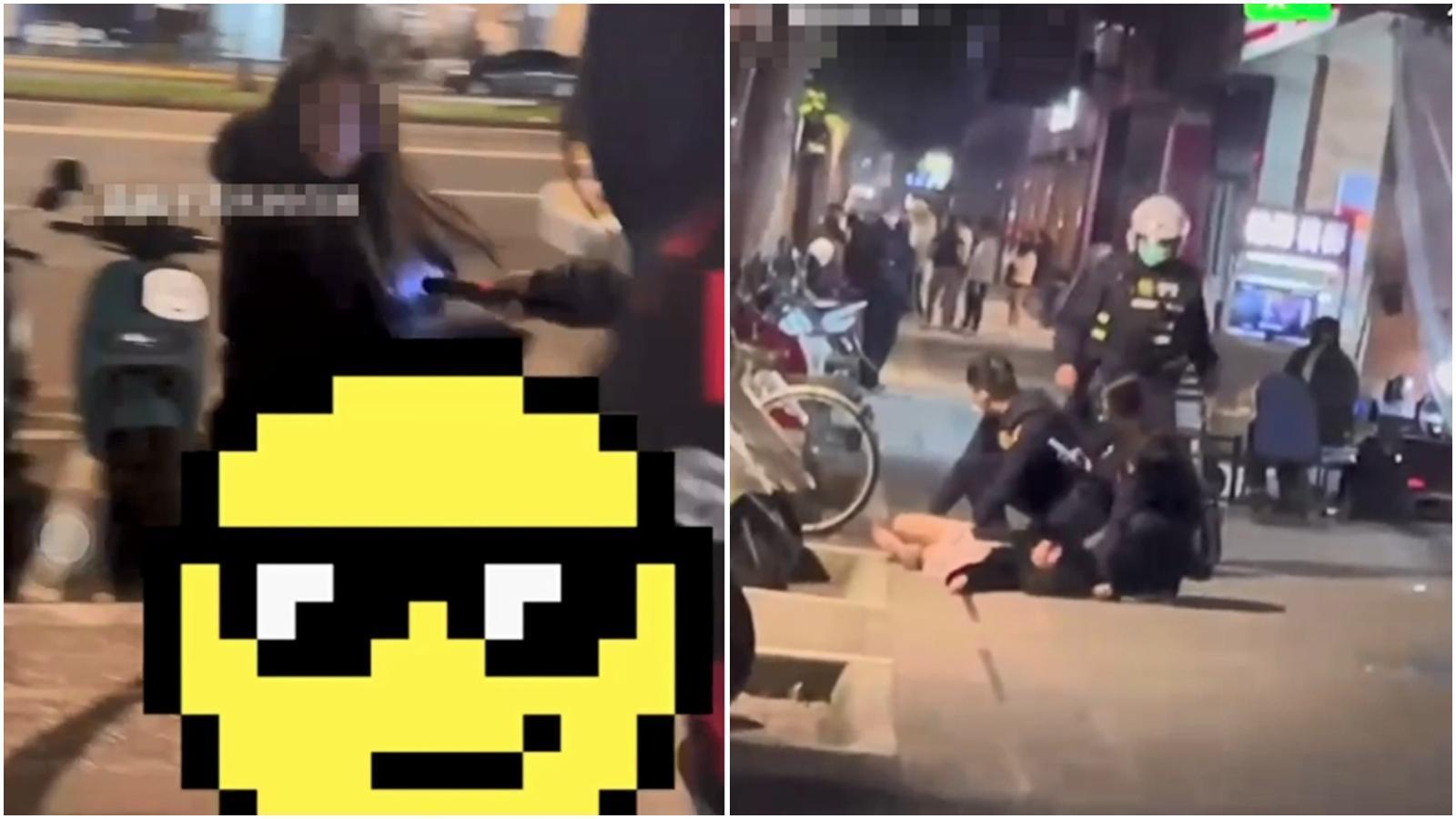 何女被痛毆後倒地不起，警方獲報到場協助。（翻攝自爆料公社）