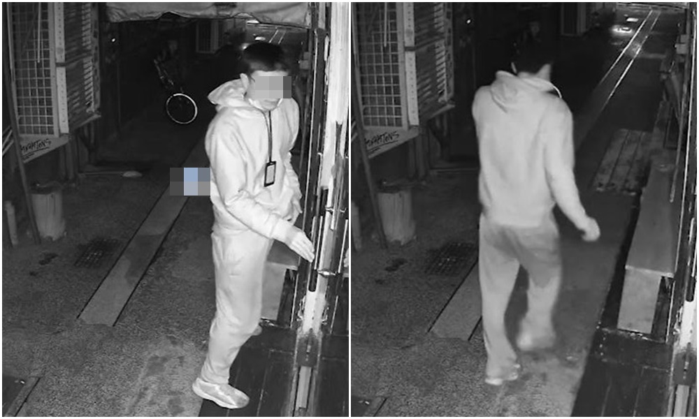 眼鏡男離開前,似乎還將子孫殘液抹在玻璃上,隨後快步離去。(翻攝「爆料公社App」)