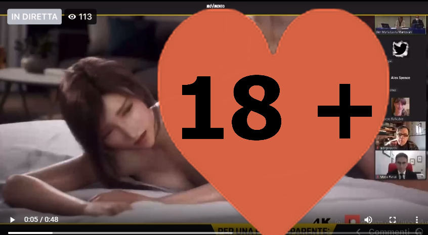 義大利參議院舉行視訊會議，遭不肖人士「惡作劇」置換畫面，讓上百人看到《FF7》女性角色性愛畫面。（翻攝自Ducktor Naldush推特）