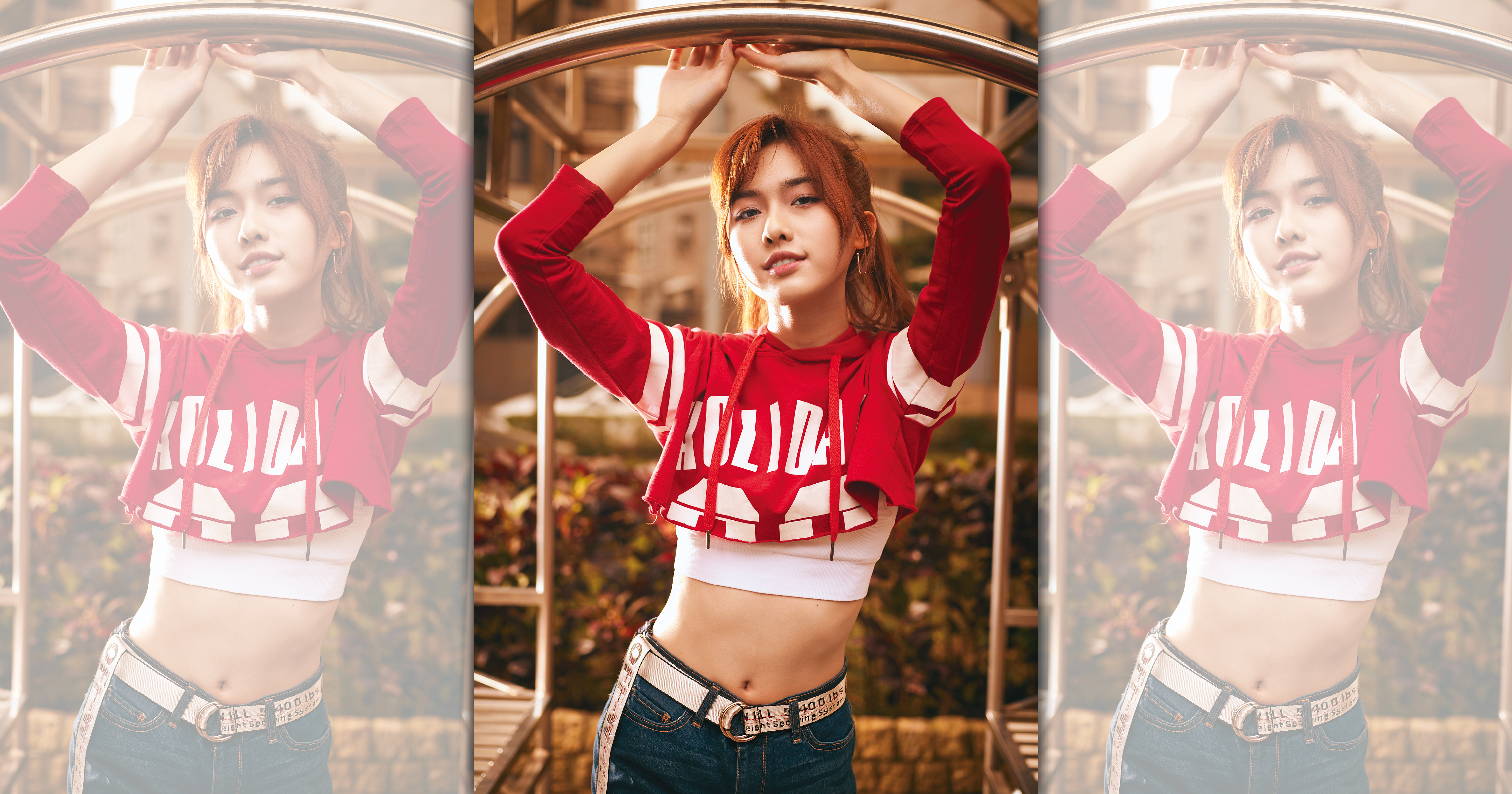 在《華燈初上》看似柔弱的何思靜私下一點不柔弱，甚至還是游泳健將，小露纖腰還能見到隱約的腹肌。