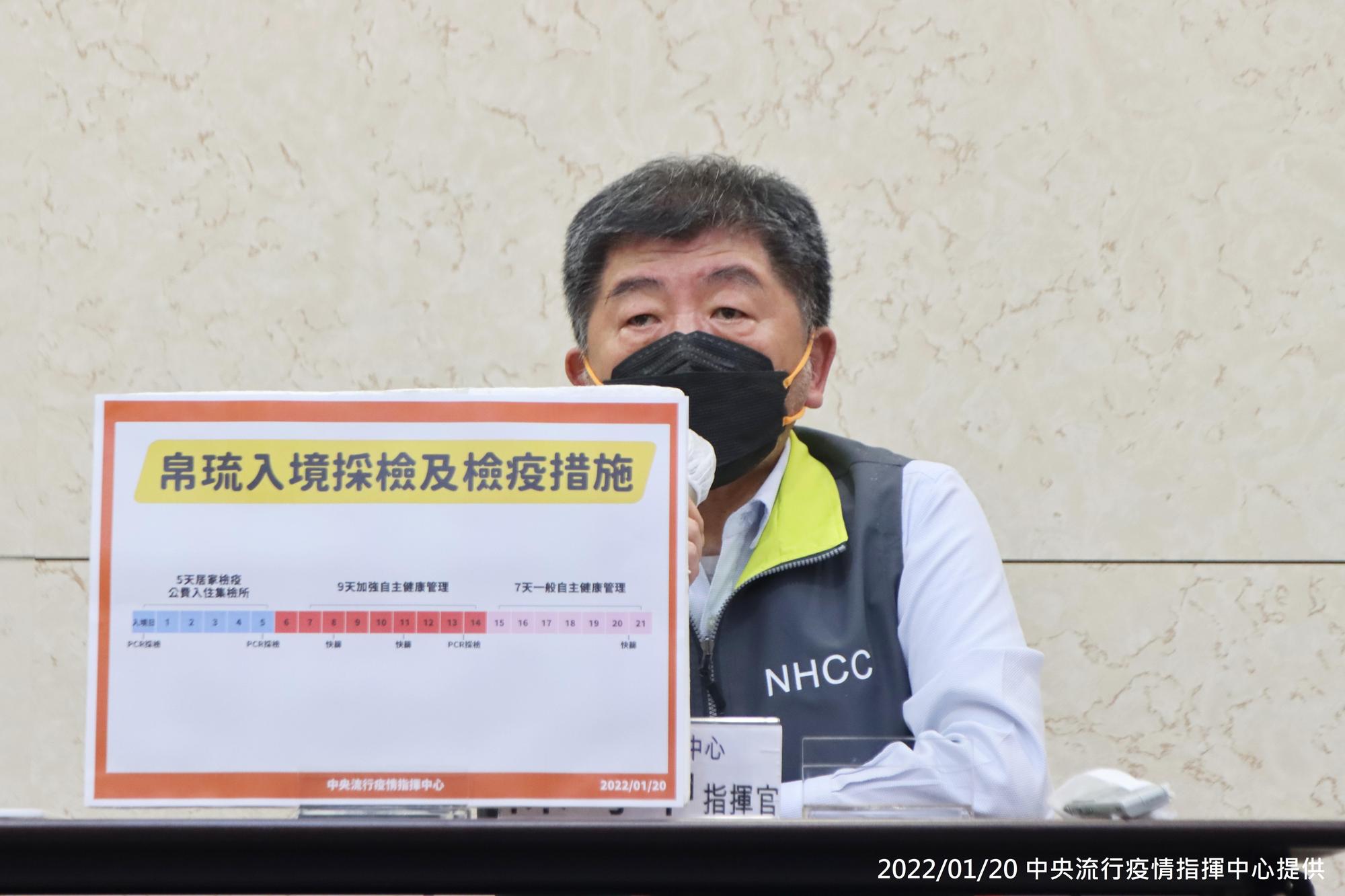 陳時中宣布加強台帛旅遊檢疫措施,旅客返台改採「5+9」送集中檢疫。(指揮中心提供)