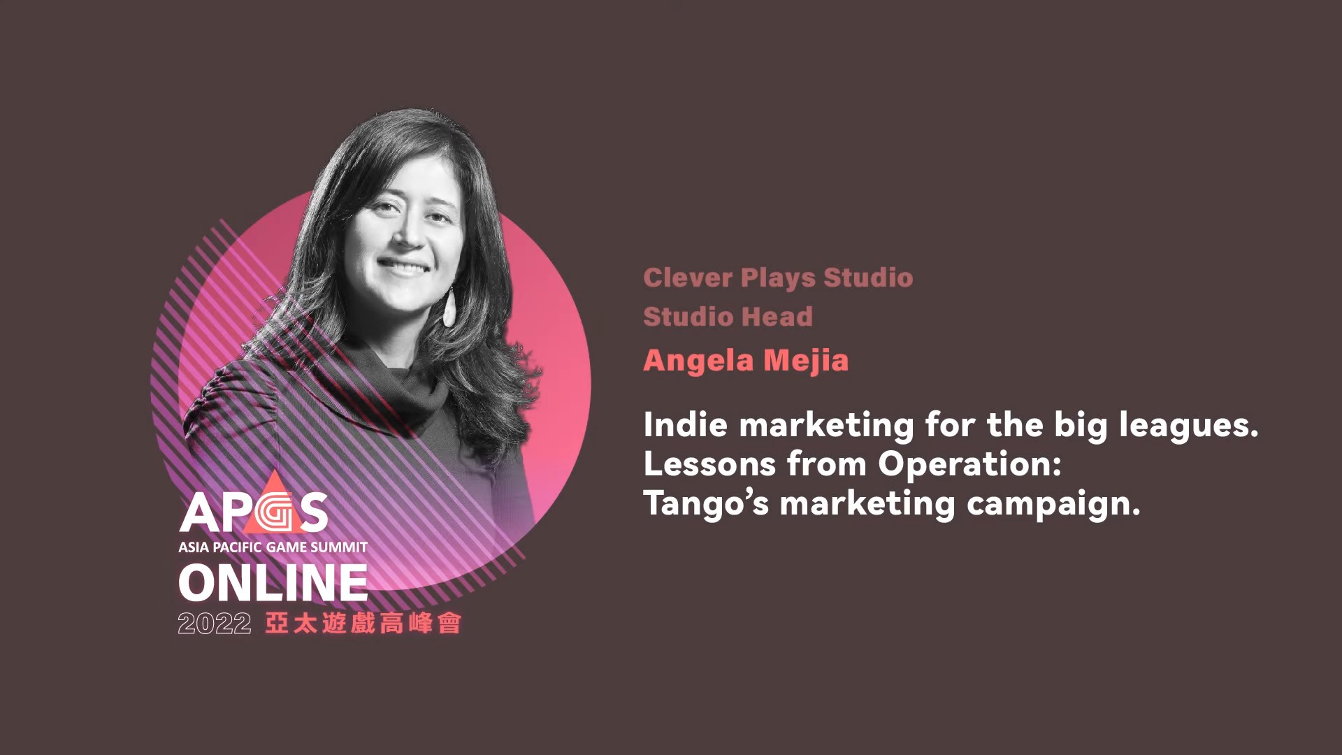 Angela Mejia是「Clever Plays Studio」的共同創辦人,本屆APGS透過線上影片形式分享獨立遊戲行銷心得。(翻攝自Taipei Game Show YouTube)