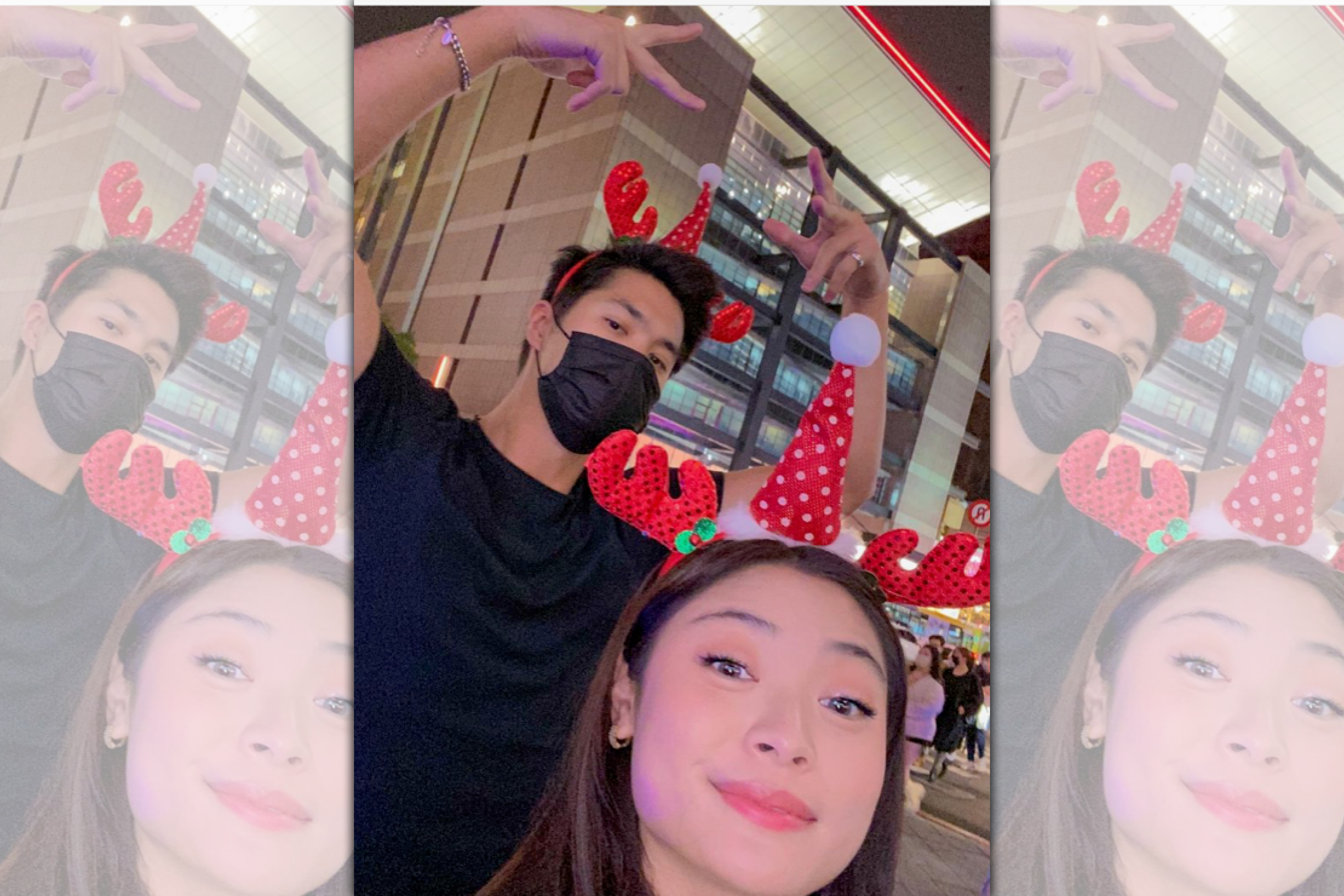 電影版《台北愛之船》來台拍攝期間逢耶誕節，主要演員廖艾莉（右）和羅斯巴特勒（左）在台北街頭留影。（翻攝自ashleyliaoIG）