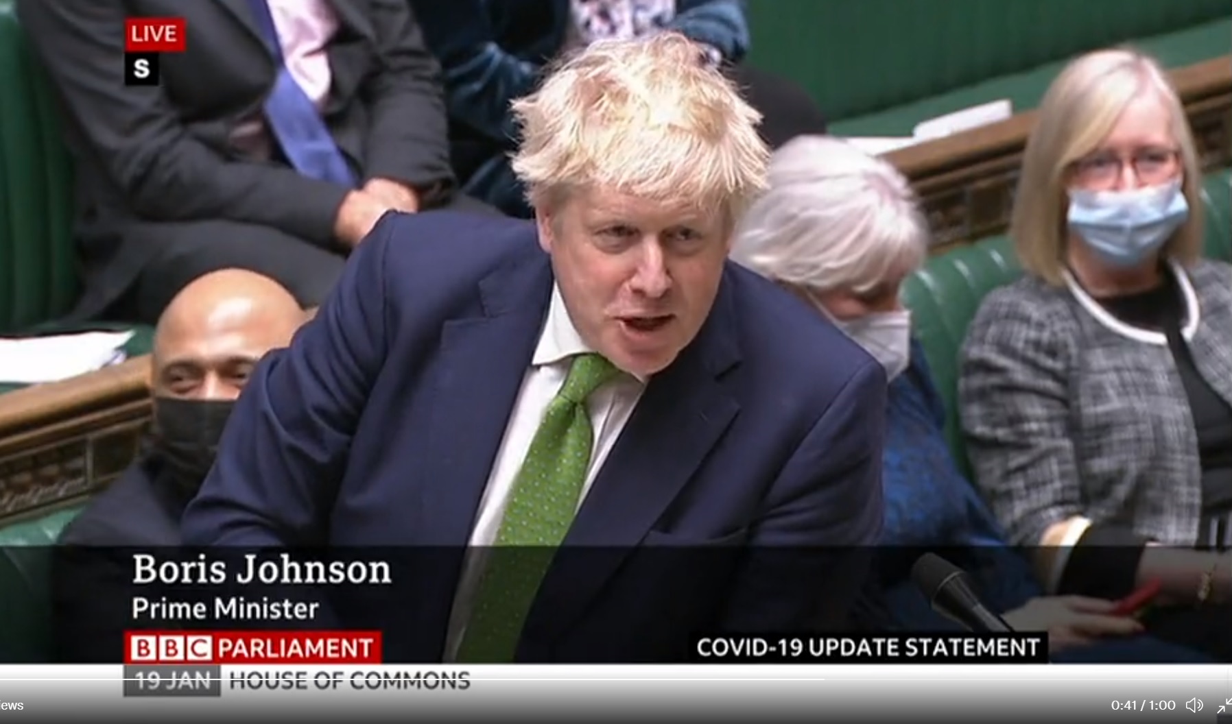 強生19日英國國會突然說中文，引發熱議。（翻攝BBC畫面）