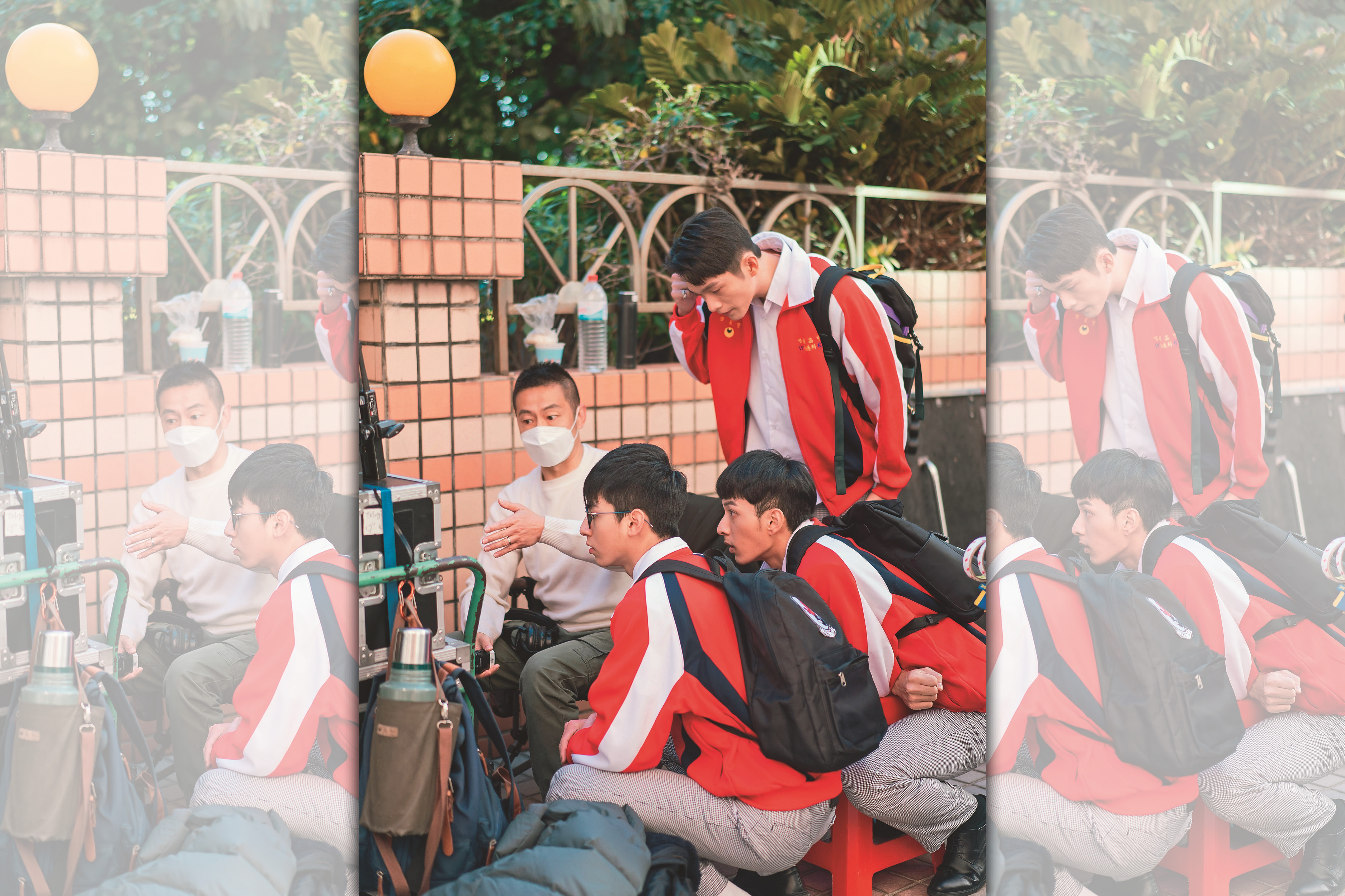 彭兆鴻（左一）在現場與年輕演員們討論熱絡，激發許多無厘頭創意。（TVBS提供）