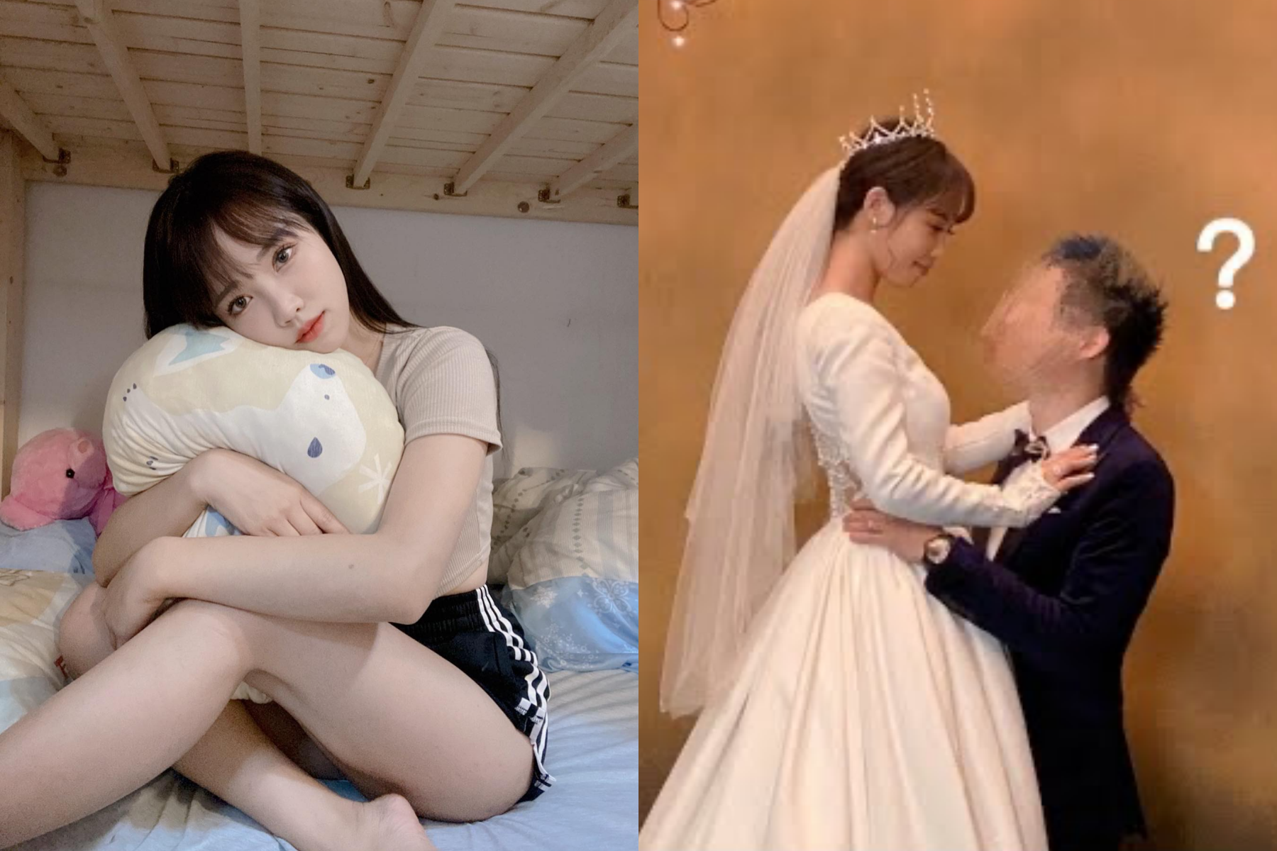 咪妃（左圖、右圖左）日前宣布結婚，也公開和老公（右圖右）認識到交往和結婚的細節。（翻攝自咪妃Julia臉書、「Julia 咪妃」YouTube）