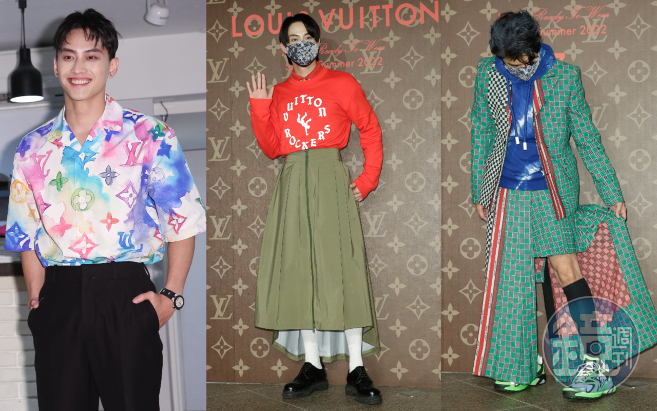 陳柏霖（右圖）與范少勳（中、右圖）穿著裙裝現身LOUIS VUITTON男裝專門店開幕，妳選哪一位呢？（擺手）