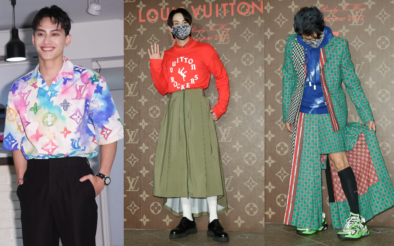 陳柏霖（右圖）與范少勳（中、右圖）穿著裙裝現身LOUIS VUITTON男裝專門店開幕，妳選哪一位呢？（擺手）
