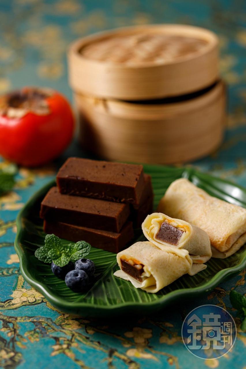 裹上自製可麗餅的「起司年糕卷」，讓年糕多了新風味。
