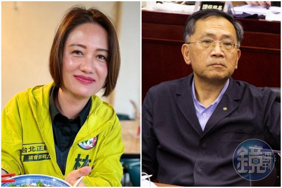 林延鳳(左)收到民眾陳情,控蔡炳坤(右)到人潮聚集的北投市場與民眾接觸,違反內政部新頒布的防疫規定。(左圖翻攝自林延鳳行動i鳳臉書,右圖本刊資料照)