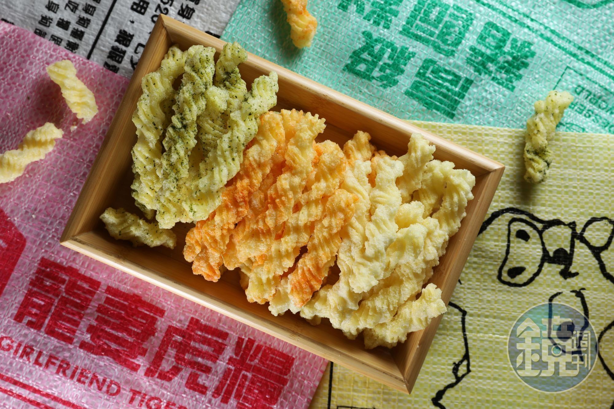 除了原味，「卡里卡里」還有梅粉、海苔與起司等各種口味。（皆79元／120克）
