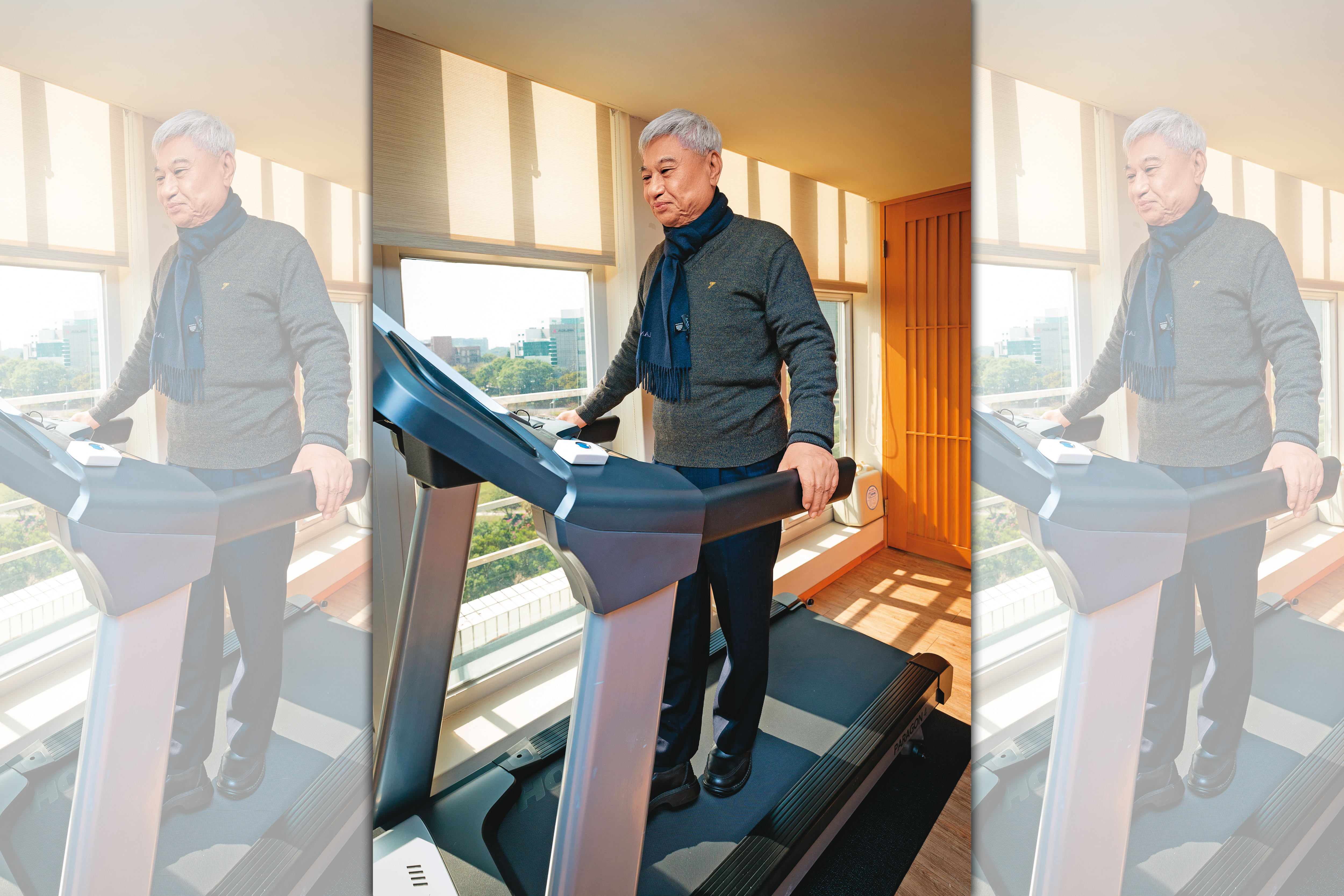 穩懋董事長陳進財注重養身，每日執行168減肥法加上運動，半年甩掉11公斤。