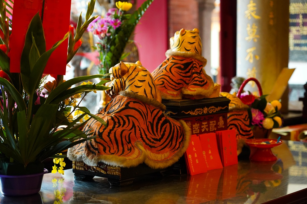 朴子配天宮的虎爺身穿皇帝詔封龍袍，虎虎生風。