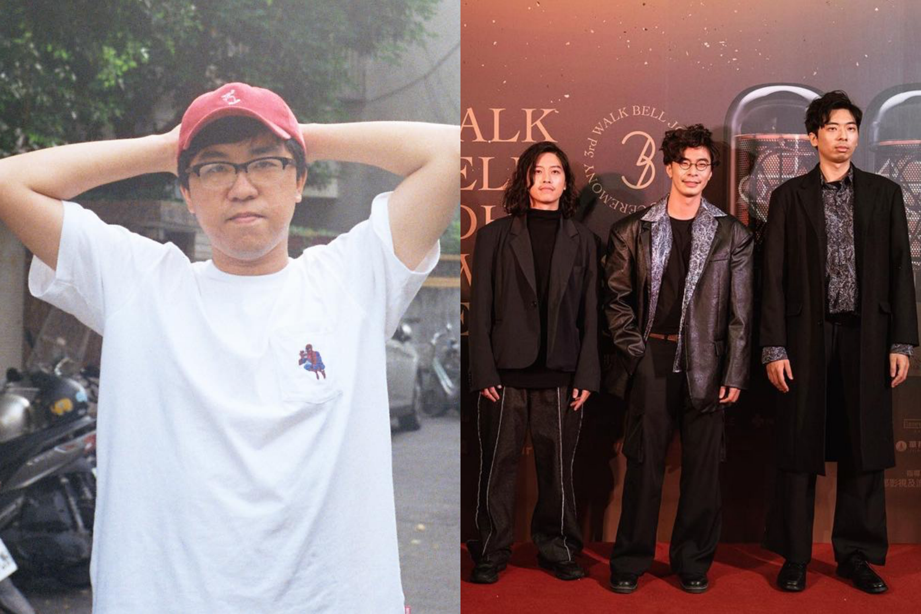 「反正我很閒」近日鬧出勞資糾紛，創始成員之一的猛將（左圖）稱無預警被自己創立的公司資遣，右圖左起為福林、鍾佳播和樂咖。（翻攝自李基誥臉書、反正我很閒IG）