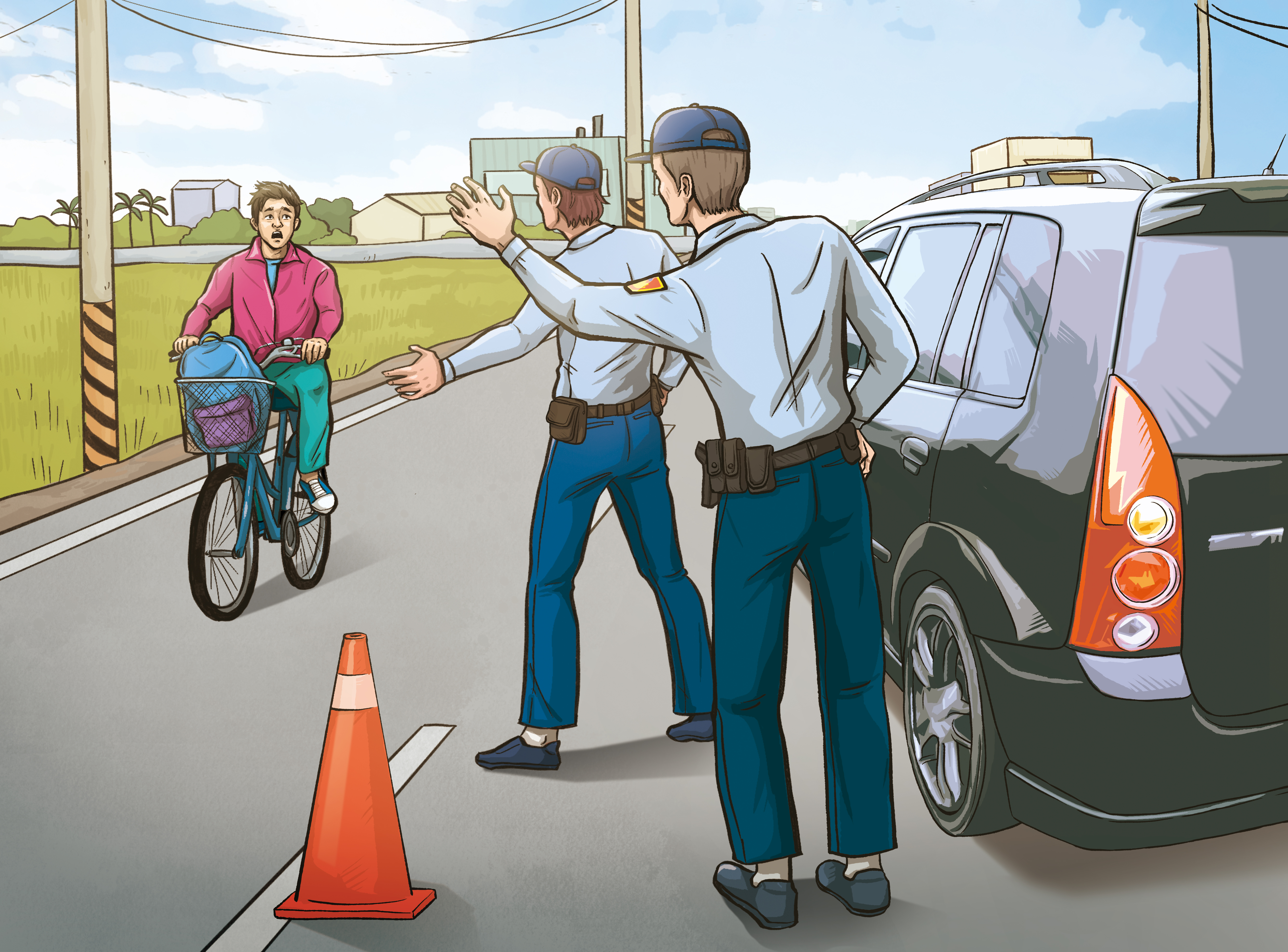 綁匪穿著警察制服攔下謝姓夜校生，佯稱他涉及一起竊盜案後就將他押走。