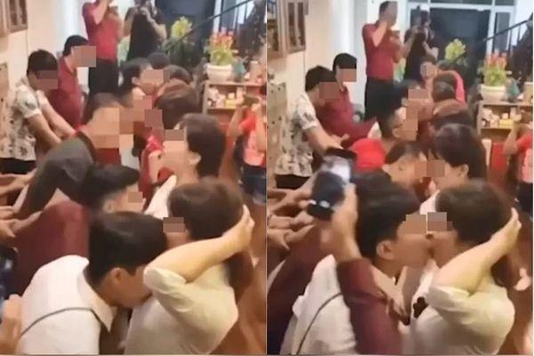 越南有尾牙影片流出,只見現場多對男女進行「近距離接觸」。(翻攝自影片)