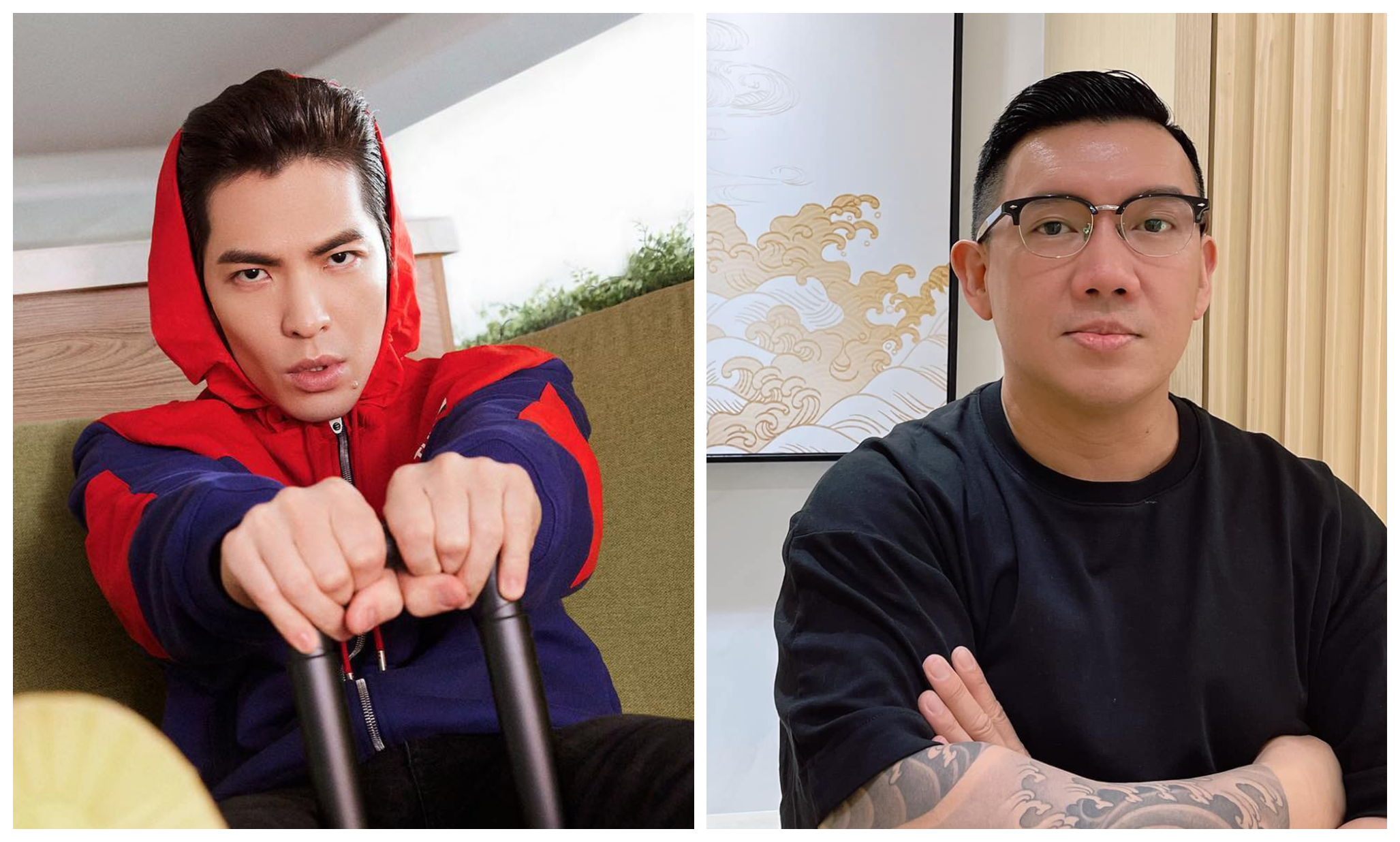 杜汶澤（右圖）狠酸蕭敬騰（左圖）是「不滿族」。（翻攝杜汶澤、蕭敬騰臉書）