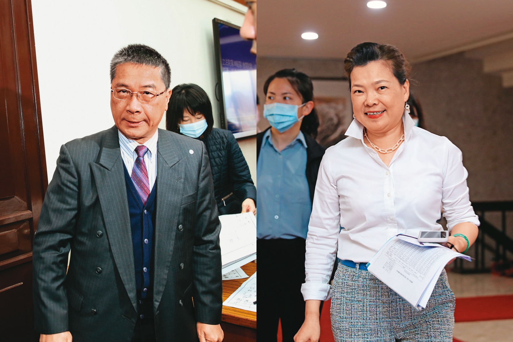 面對強敵、新北市長侯友宜，綠營內有呼聲拱內政部長徐國勇（左）出征，「部長對戰署長」；經濟部長王美花（右）被黨內點名是回鄉出戰彰化縣長的「貴婦刺客」。