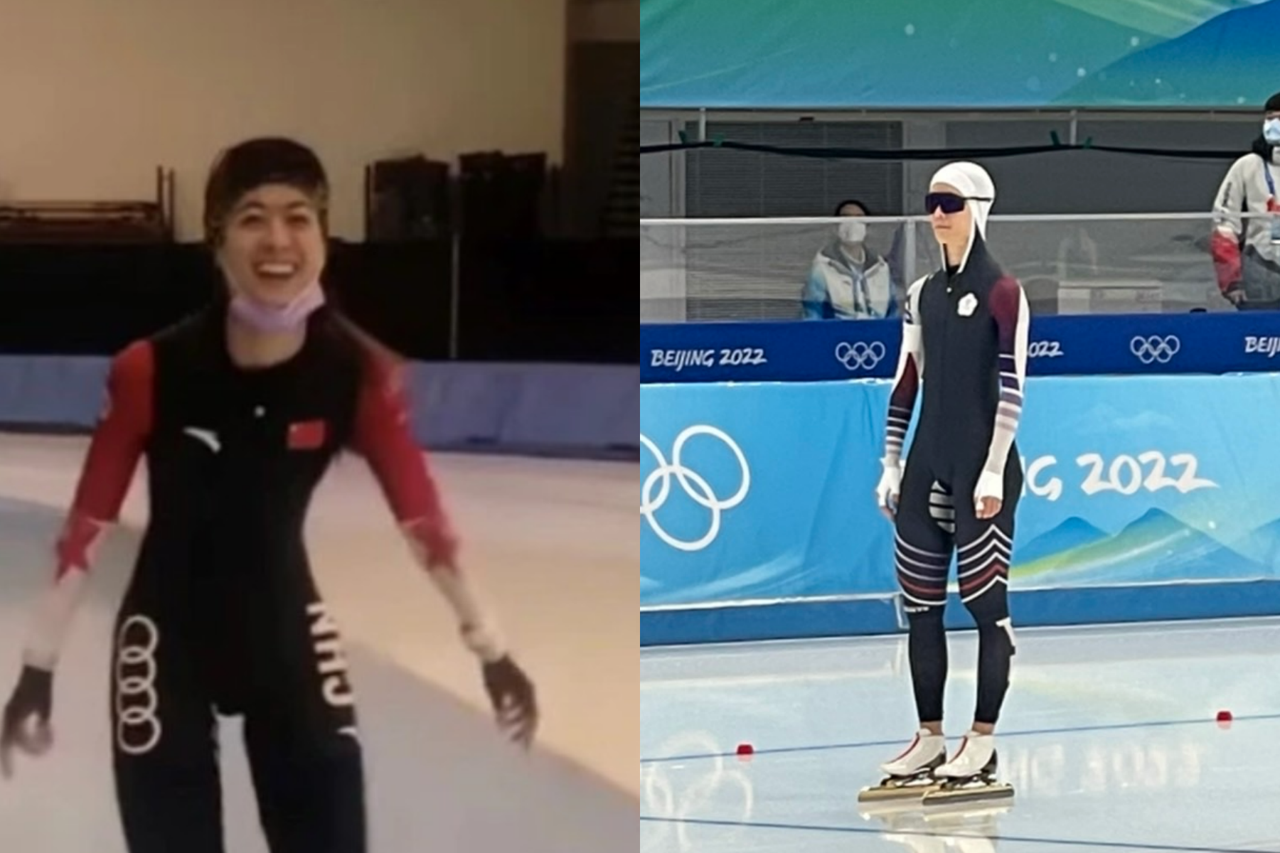 台灣滑冰選手黃郁婷身著中國隊服拍練習影片,引發軒然大波。(翻攝黃郁婷IG、中華奧會提供)